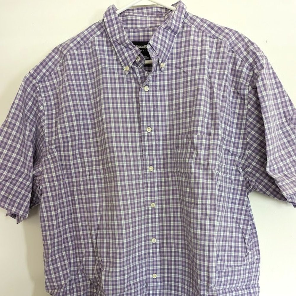 Pre-Loved Men's Eddie Bauer Button Down Short Sleeve Purple Plaid Size XL Tall
